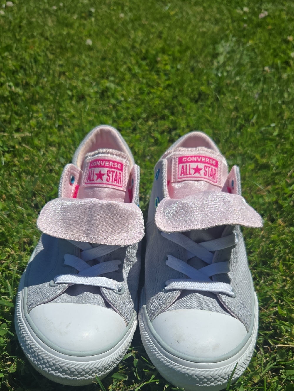 Converse Kids Gray and Pink All Star Sneakers